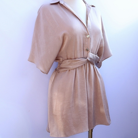 Brand New Zara Taupe Brown Satin Effect Knot Romper Size Small - Picture 5 of 12
